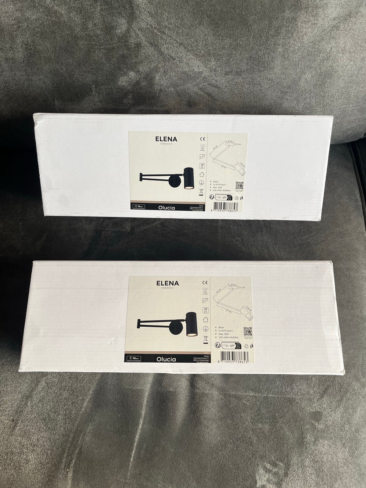 2 Nieuwe Olucia Elena wandlampen, Zwart, Nieuw, Ophalen of Verzenden, Overige merken