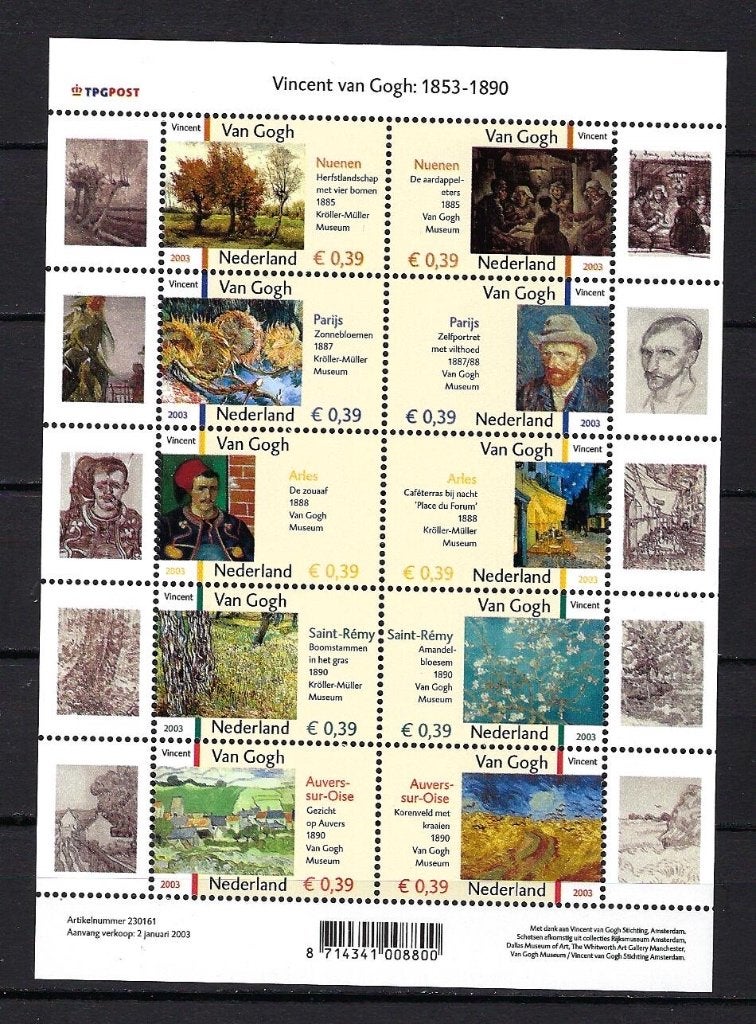 NVPH V2142/V2151 (Vincent van Gogh) Postfris, Postzegels en Munten, Ophalen of Verzenden, Na 1940, Postfris