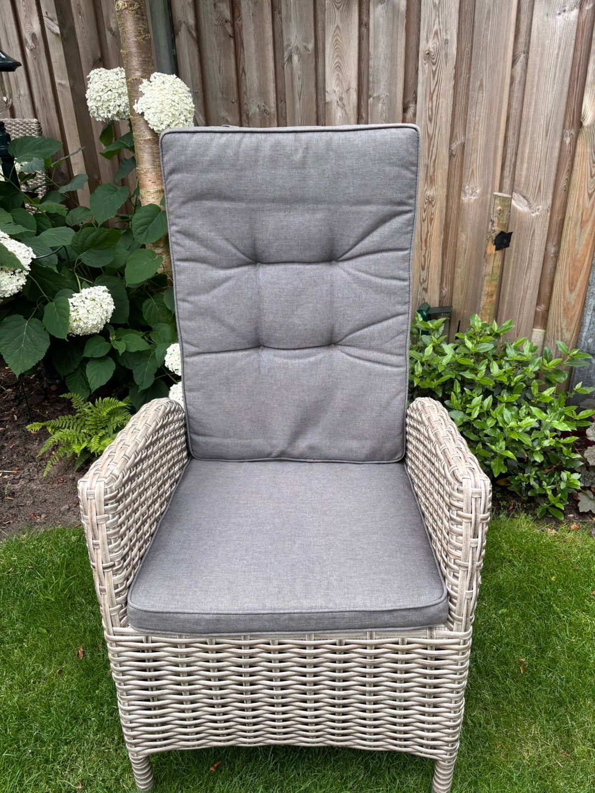 Wicker (twee stuks) tuinstoelen met kussen, Ophalen, Gebruikt, Wicker