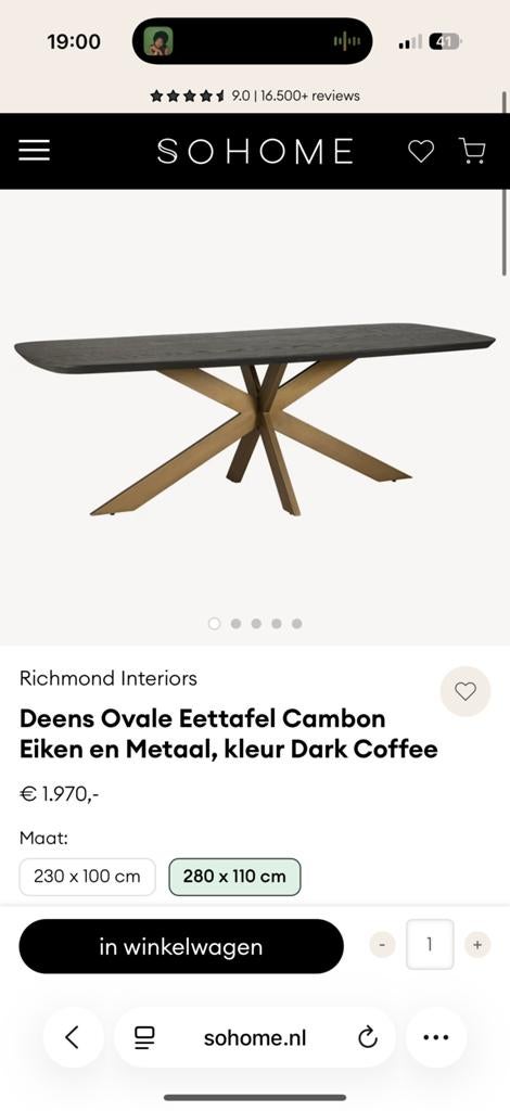 Richmond Ovale Eettafel Cambon Eiken en Metaal Dark Coffee, Ophalen, Gebruikt, 100 tot 150 cm, Eikenhout