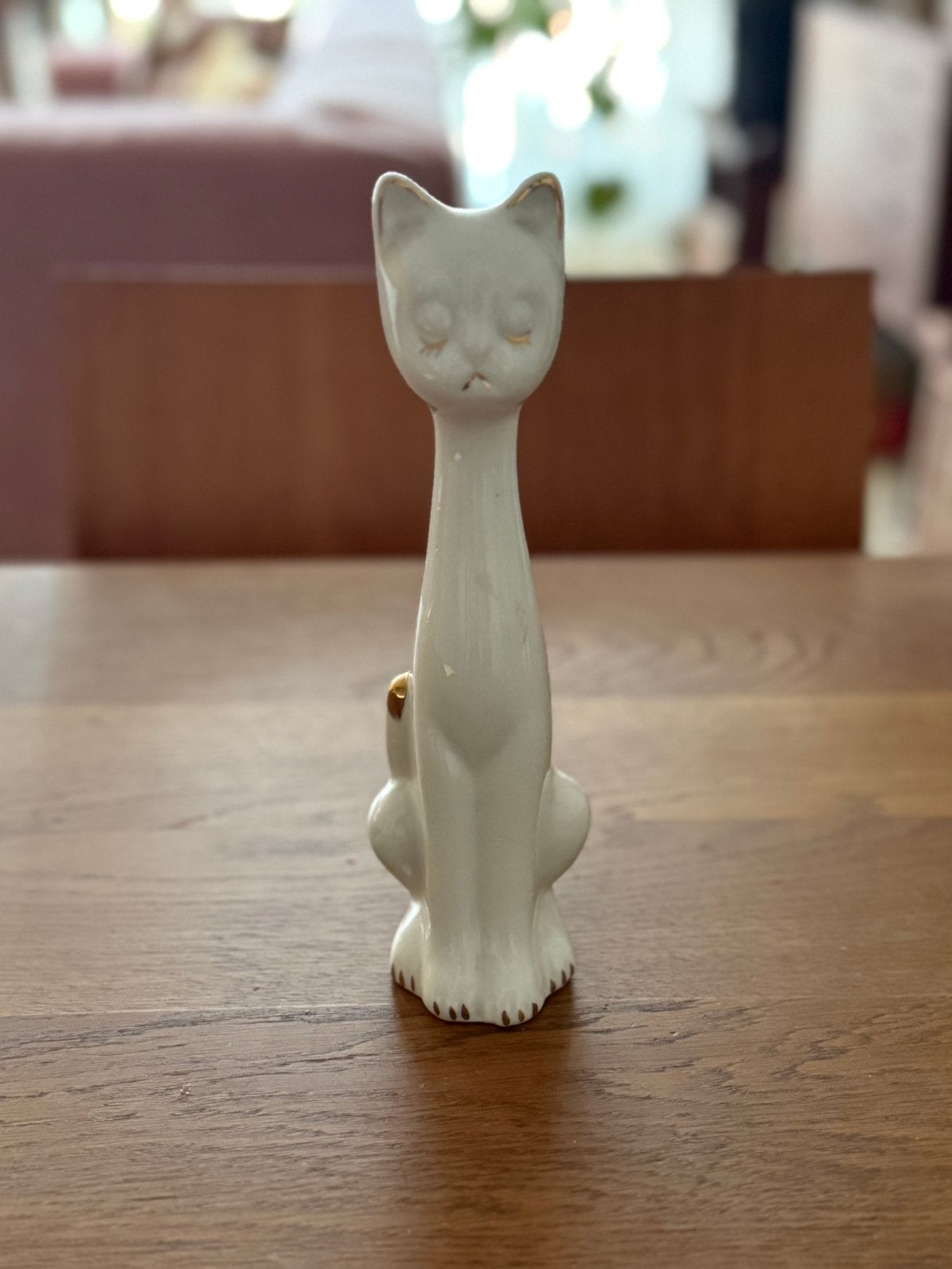 Vintage wit longneck kattenbeeldje, Ophalen of Verzenden