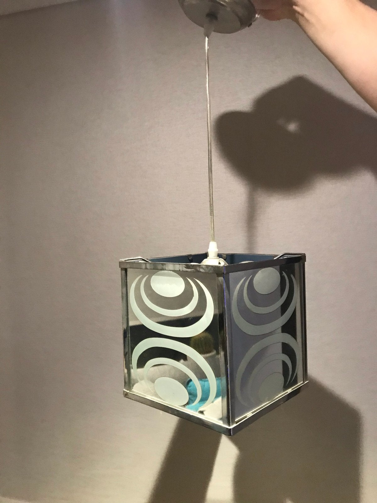 Hanglamp vierkant spiegel glas cirkel patroon zilver 20 cm, Huis en Inrichting, Lampen | Hanglampen, Ophalen of Verzenden, Zo goed als nieuw
