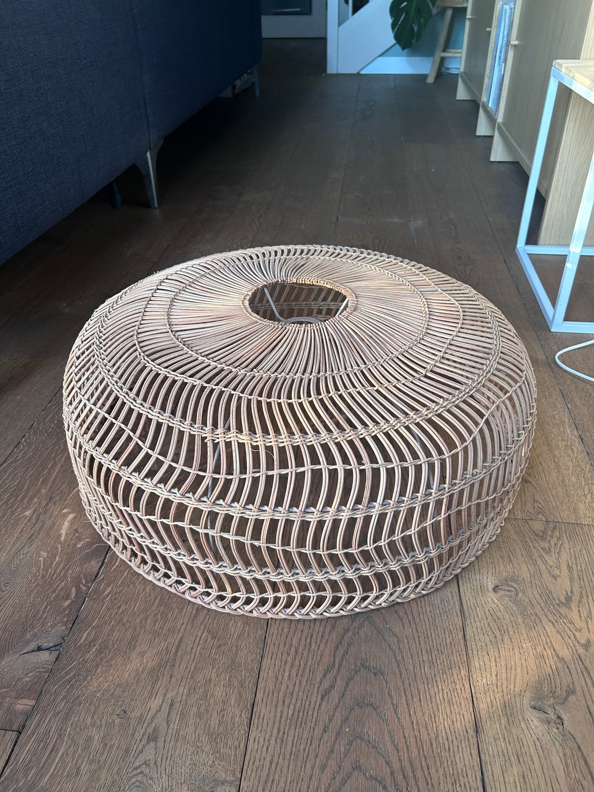 Rotan ronde lampenkap voor hanglamp 60 cm, Huis en Inrichting, Rond, Zo goed als nieuw, Overige materialen, Ophalen