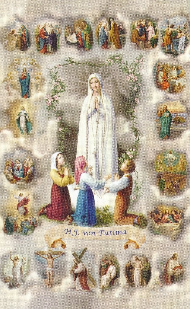 Mooie Kaart uit Fatima  met de 15 geheimen van de Rozenkrans, Ophalen of Verzenden, Zo goed als nieuw, Kaart of Prent, Christendom | Katholiek