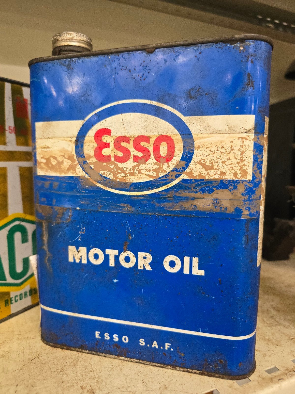 vintage antiek olieblik van Shell - Esso & BP €59, Ophalen of Verzenden, Zo goed als nieuw, Verpakking