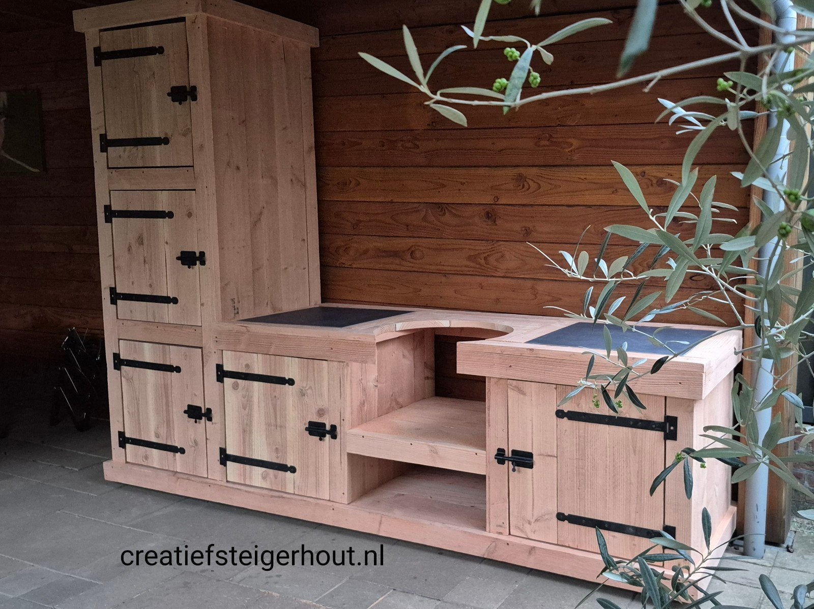 Buitenkeuken van douglashout toren kast koeling egg kamado, Tuin en Terras, Verzenden, Nieuw, Houtskool, Vrijstaand