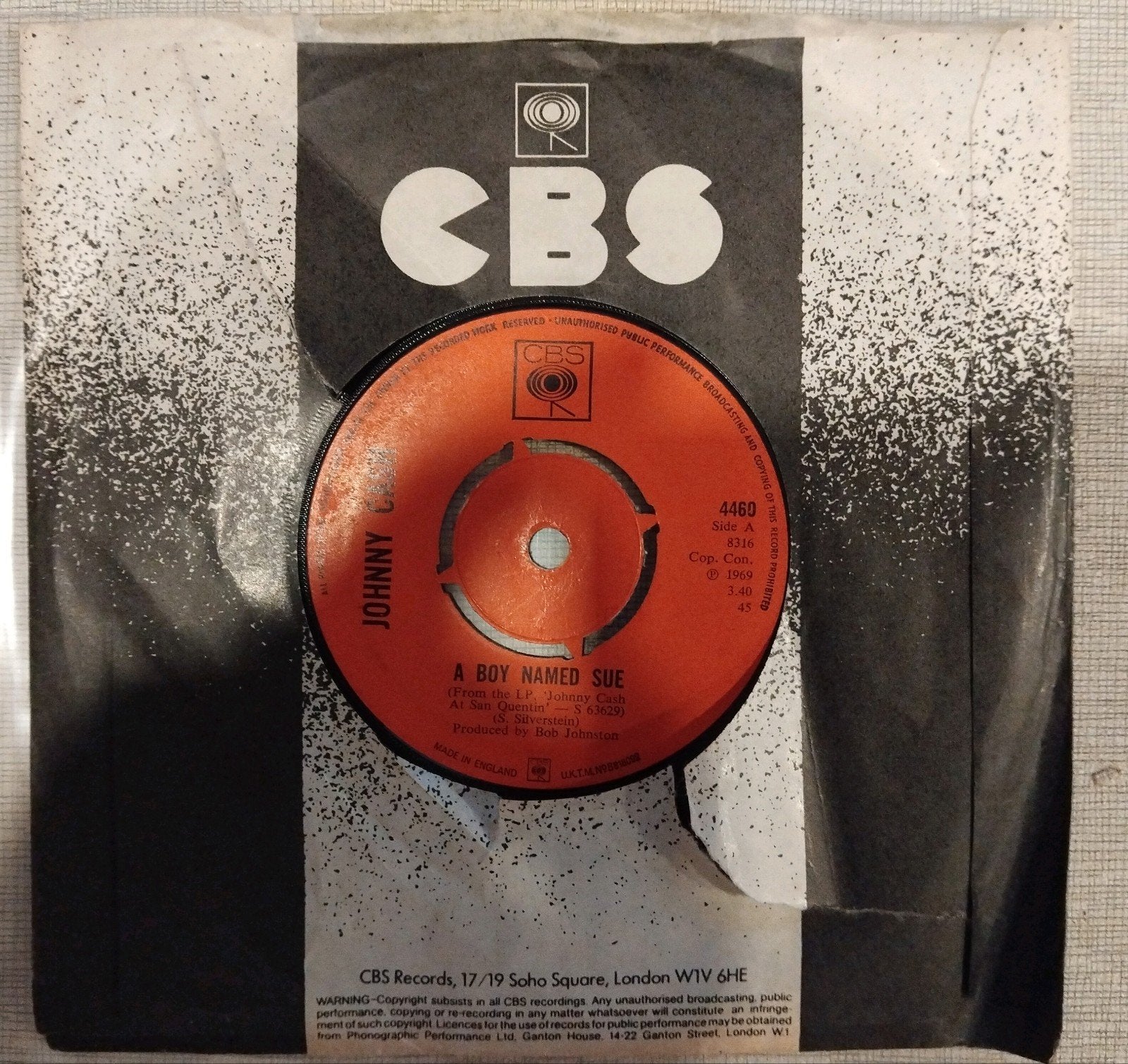 SINGLE: Johnny Cash - A boy named Sue, Gebruikt, 7 inch, Ophalen of Verzenden, Beschermende buitenhoes