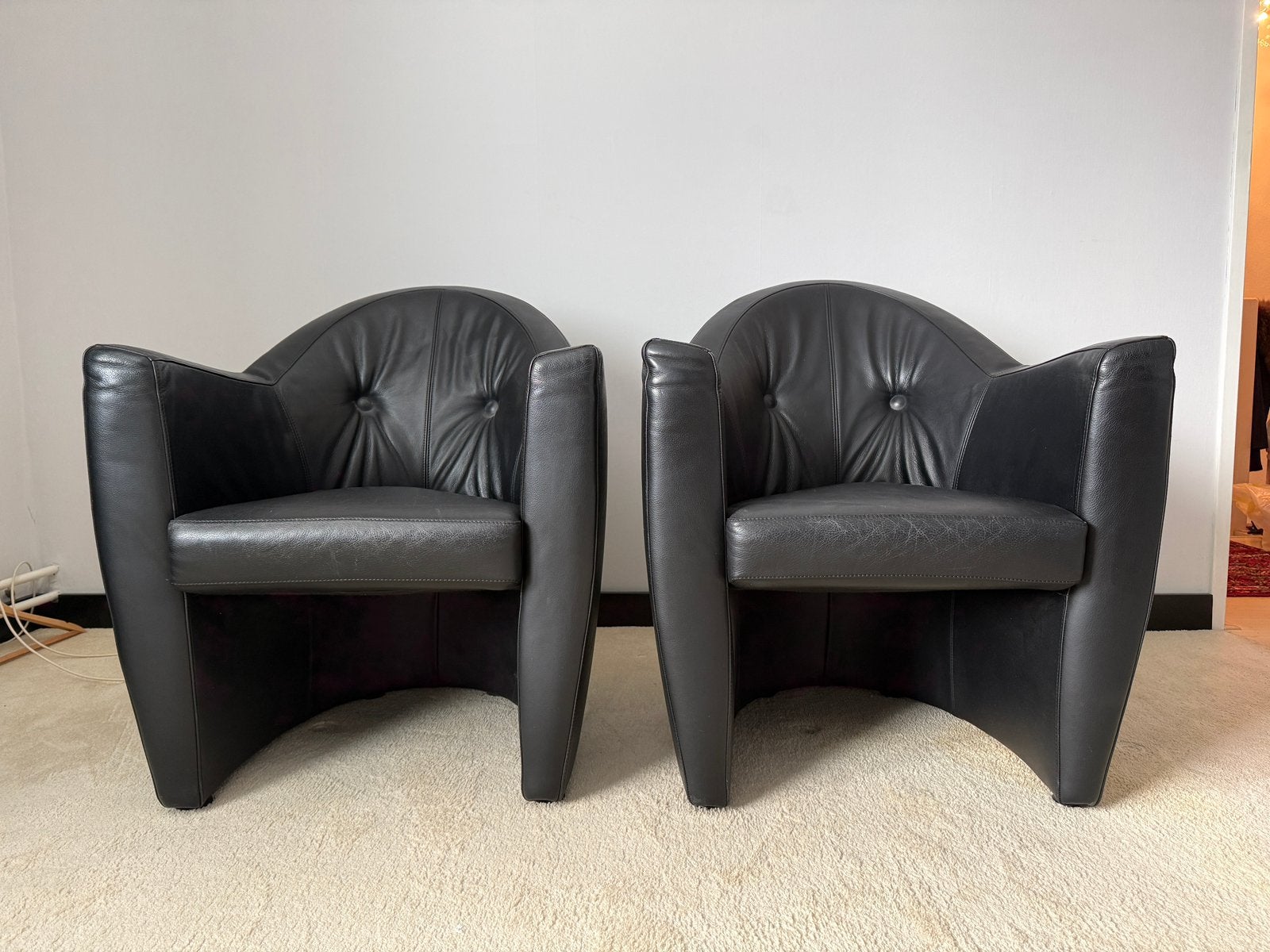 2x leolux fauteuil carabas zwart leder, Ophalen, Zo goed als nieuw