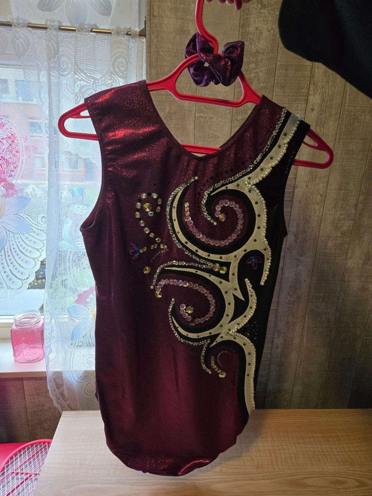Turnpakje met glitters en scrunchie, Tt gymnastics, Paars, Nieuw, Ophalen of Verzenden