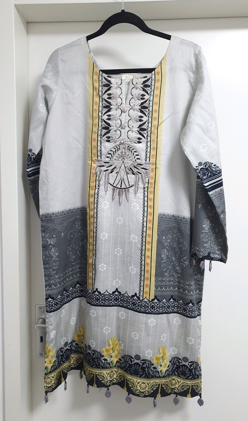 Lange tuniek/jurk met borduursel en kralen - Maat L, Maat 42/44 (L), Ophalen of Verzenden, Zo goed als nieuw, Knielengte