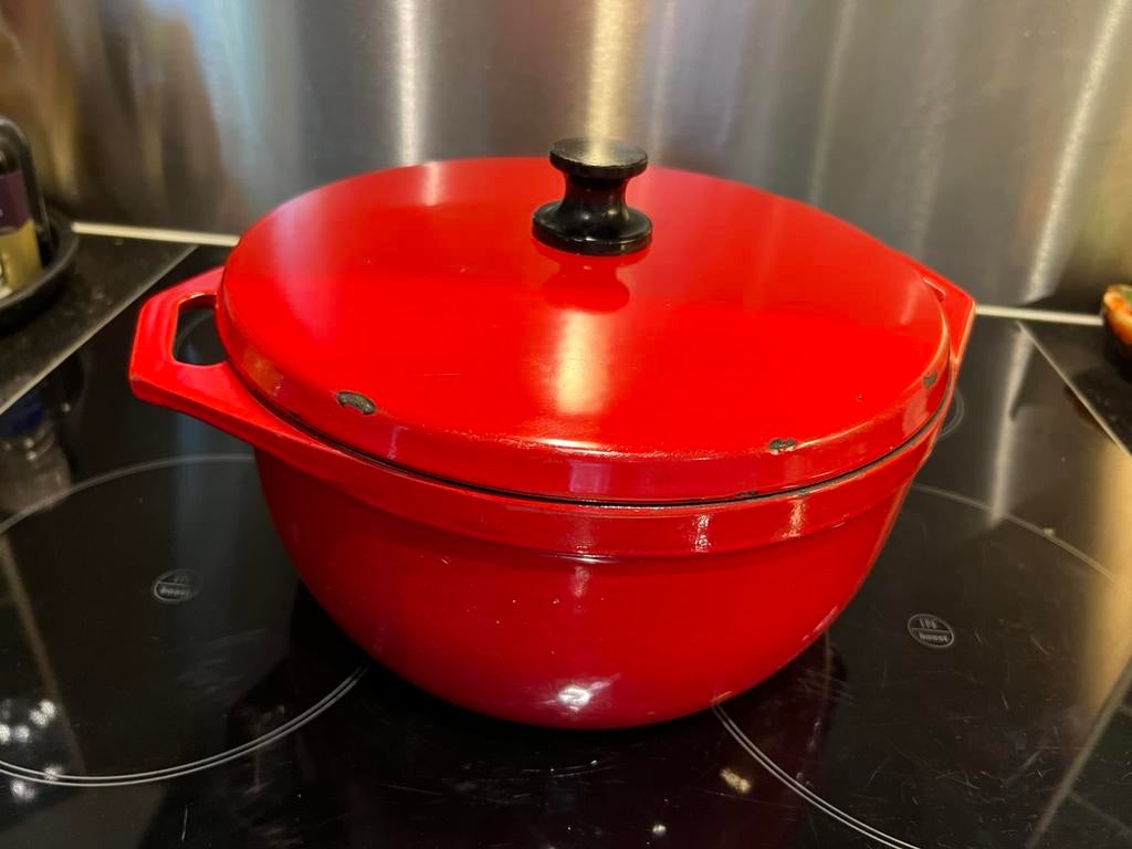 t.k.Emalco SA 753 braadpan gietijzer 26cm INDUCTIE, Ophalen, Gebruikt, Gietijzer, Koekenpan of Braadpan