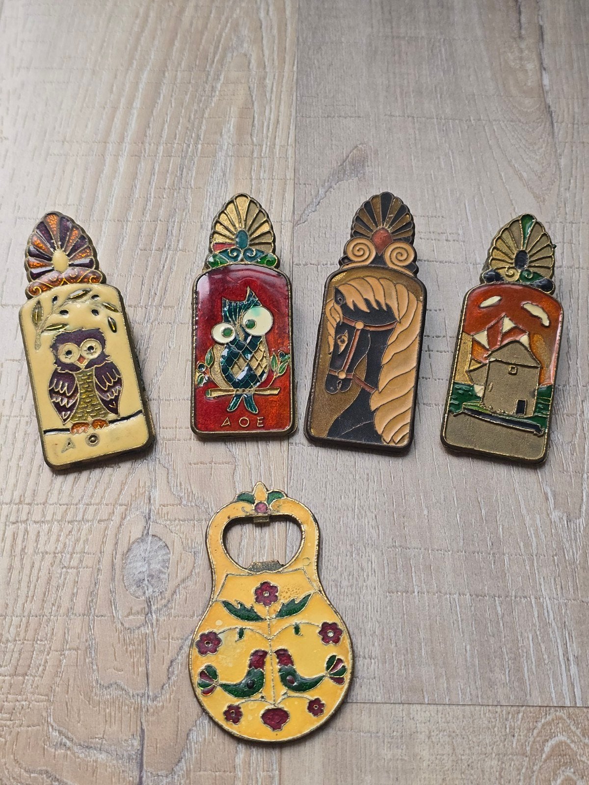 Prachtige antieke koperen Art Deco cloisonné papierklemmen, Ophalen of Verzenden
