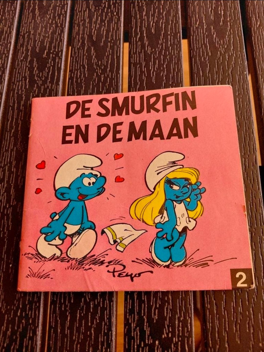 Smurfen miniboekje 2. 1982 Smurfin en de maan., Verzamelen, Smurfen, Ophalen of Verzenden, Gebruikt, Verschillende Smurfen, Stripboek