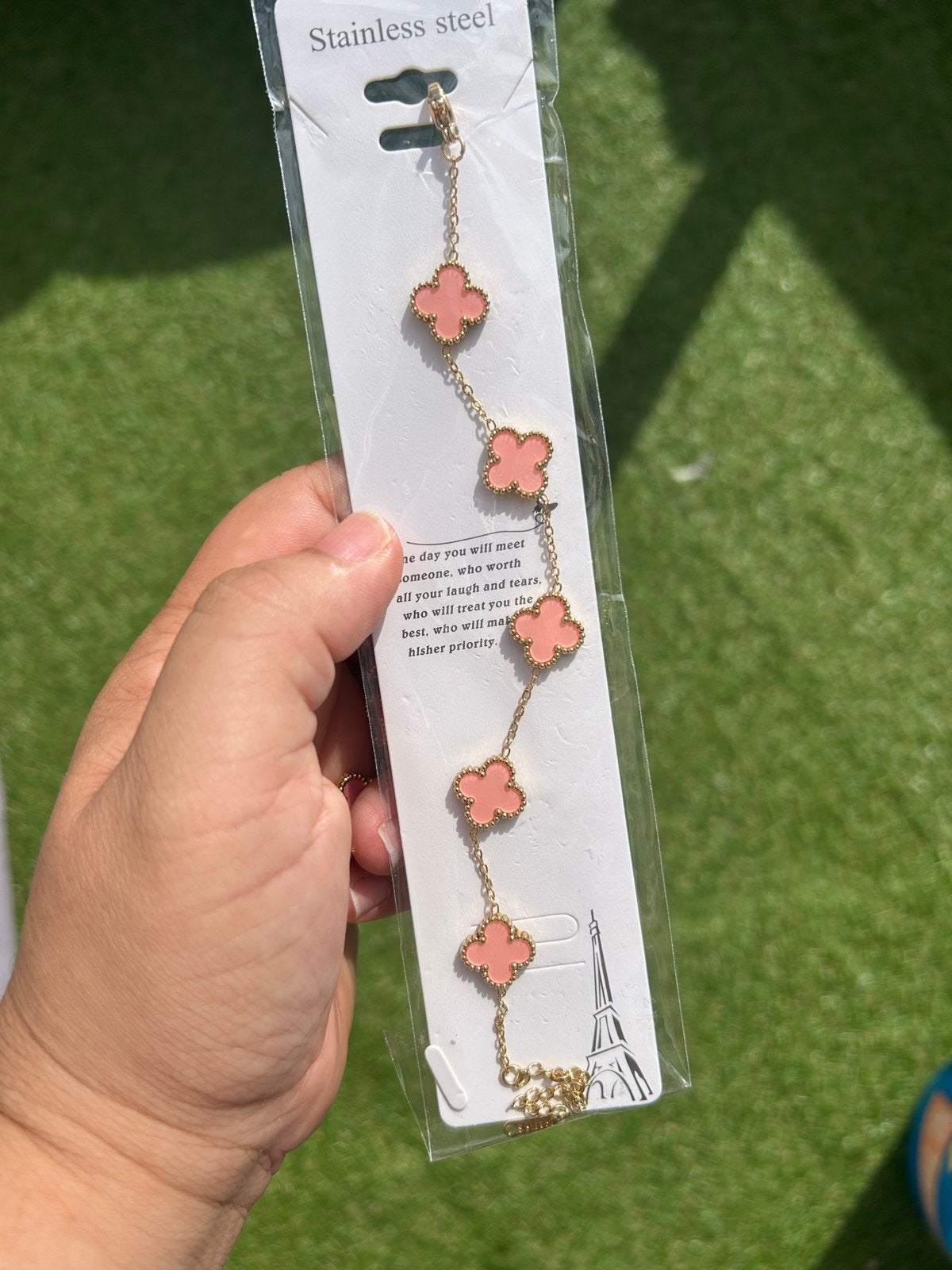 Stijlvolle RVS Armband met Roze Klavertjes, Ophalen of Verzenden, Nieuw, Roze, Staal