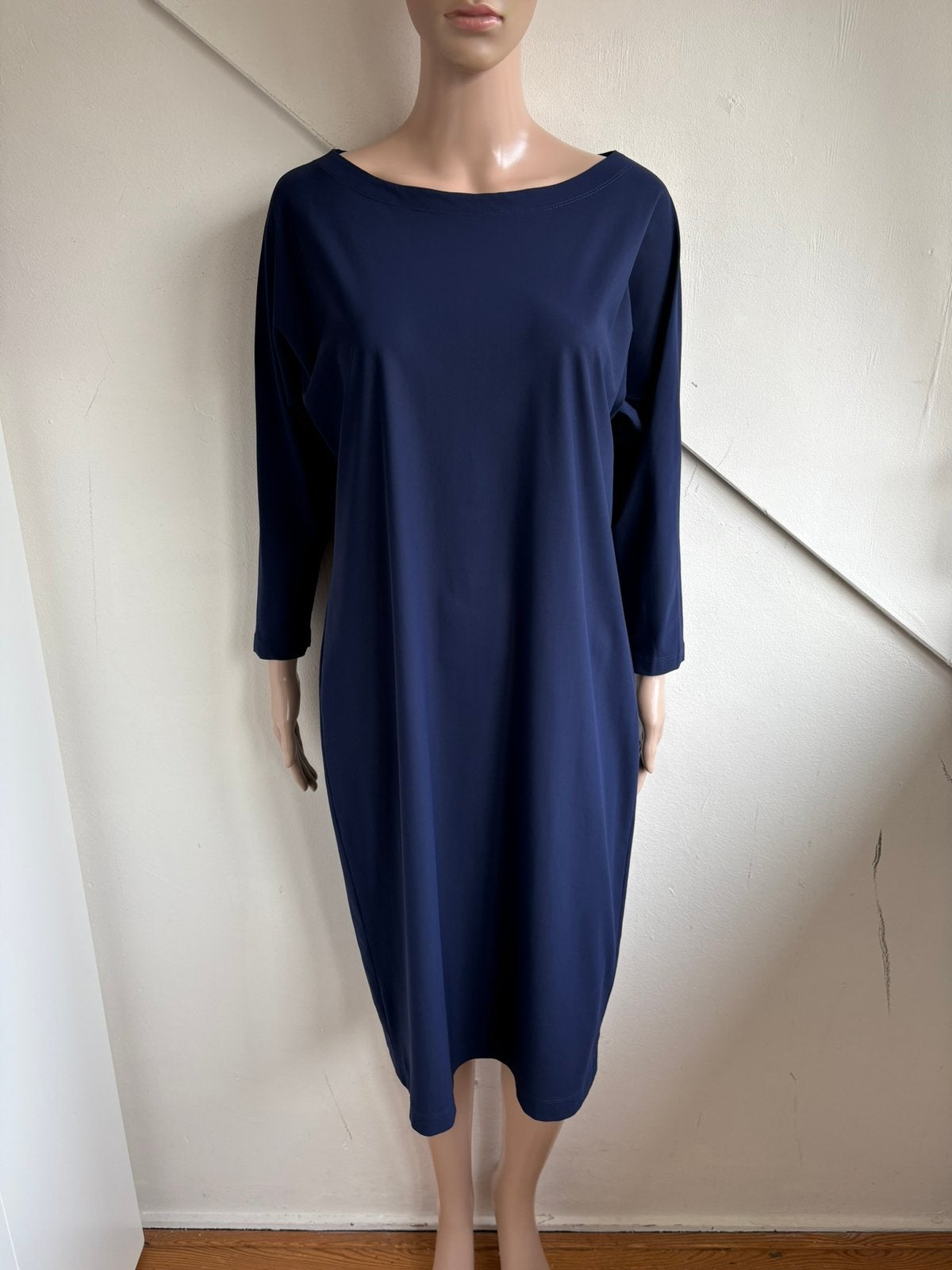 Ladress travelstof jurk maat S 36/38 donkerblauw, Blauw, Ophalen of Verzenden, Zo goed als nieuw, Knielengte
