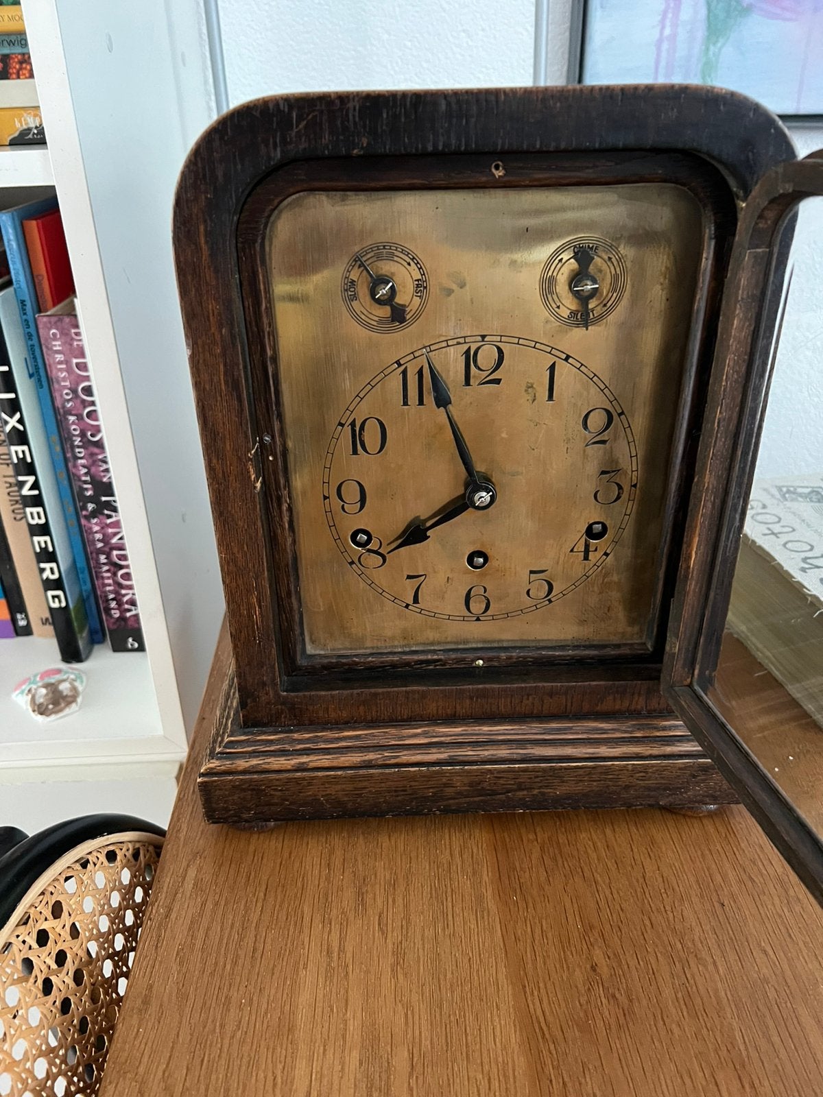 Antieke tafelklok met JUNGHANS? Uurwerk nummer 68546, Ophalen