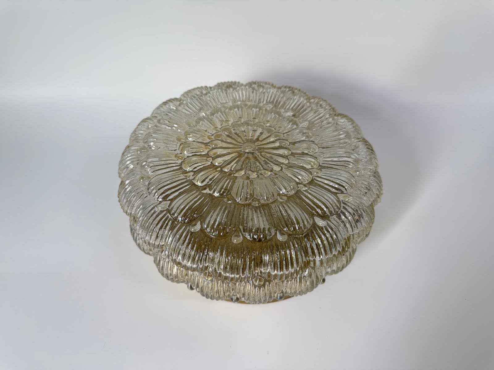 Vintage mid Century plafonnière goudglans amber rond Ø 22 cm, Ophalen of Verzenden