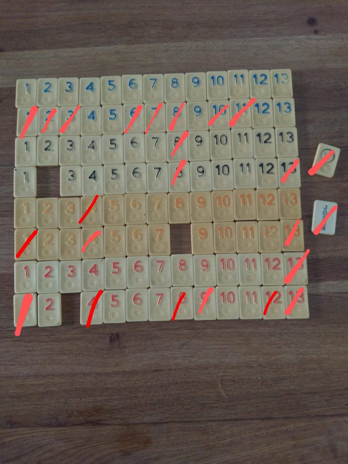 grote Rummikub stenen los, 30 cent per stuk, Een of twee spelers, Ophalen of Verzenden, Gebruikt