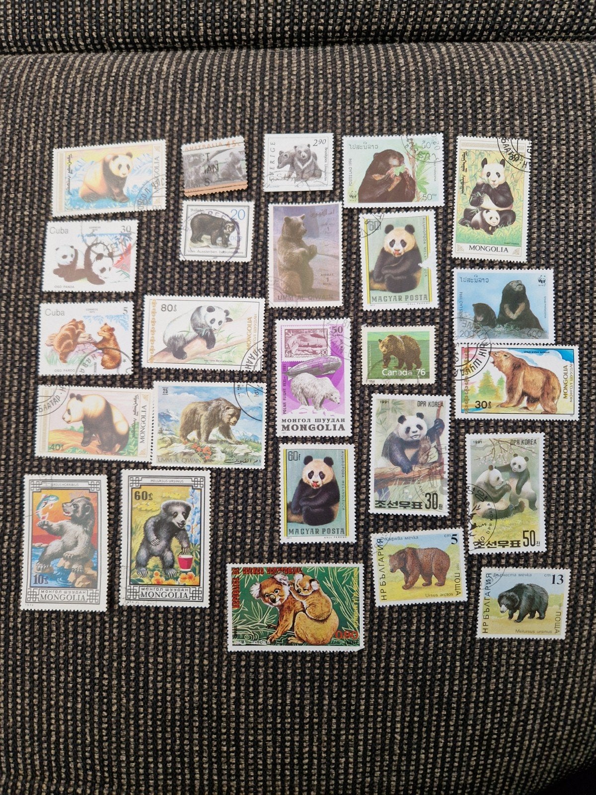 postzegels met beren en panda's, Verzenden, Gestempeld, Dier of Natuur