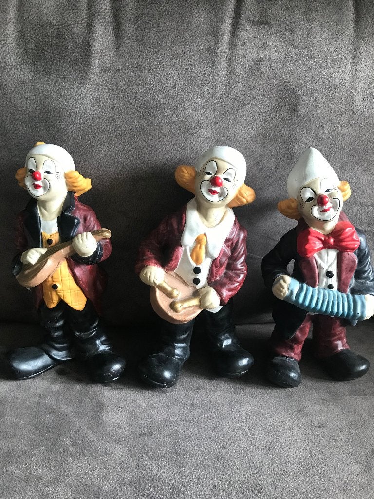 3 Vintage Beeldjes Muziek Clowns Keramiek., Verzamelen, Beelden en Beeldjes, Ophalen of Verzenden, Zo goed als nieuw, Mens