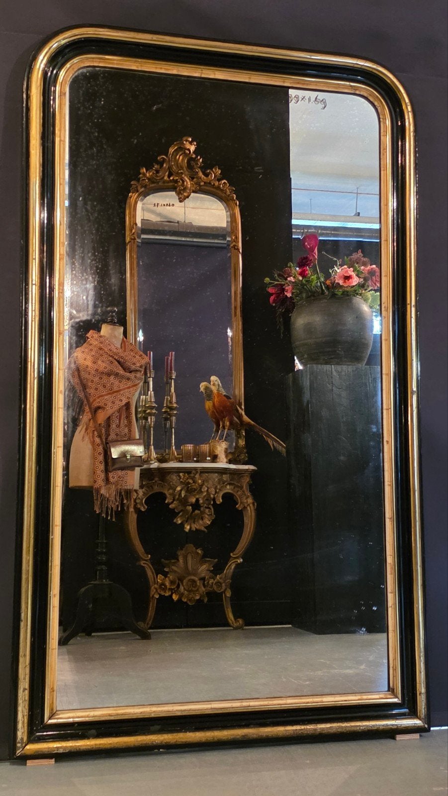 Antieke Louis Philippe kuifspiegel...(0.99x1.69 hoog.), Ophalen of Verzenden, Rechthoekig, Minder dan 50 cm