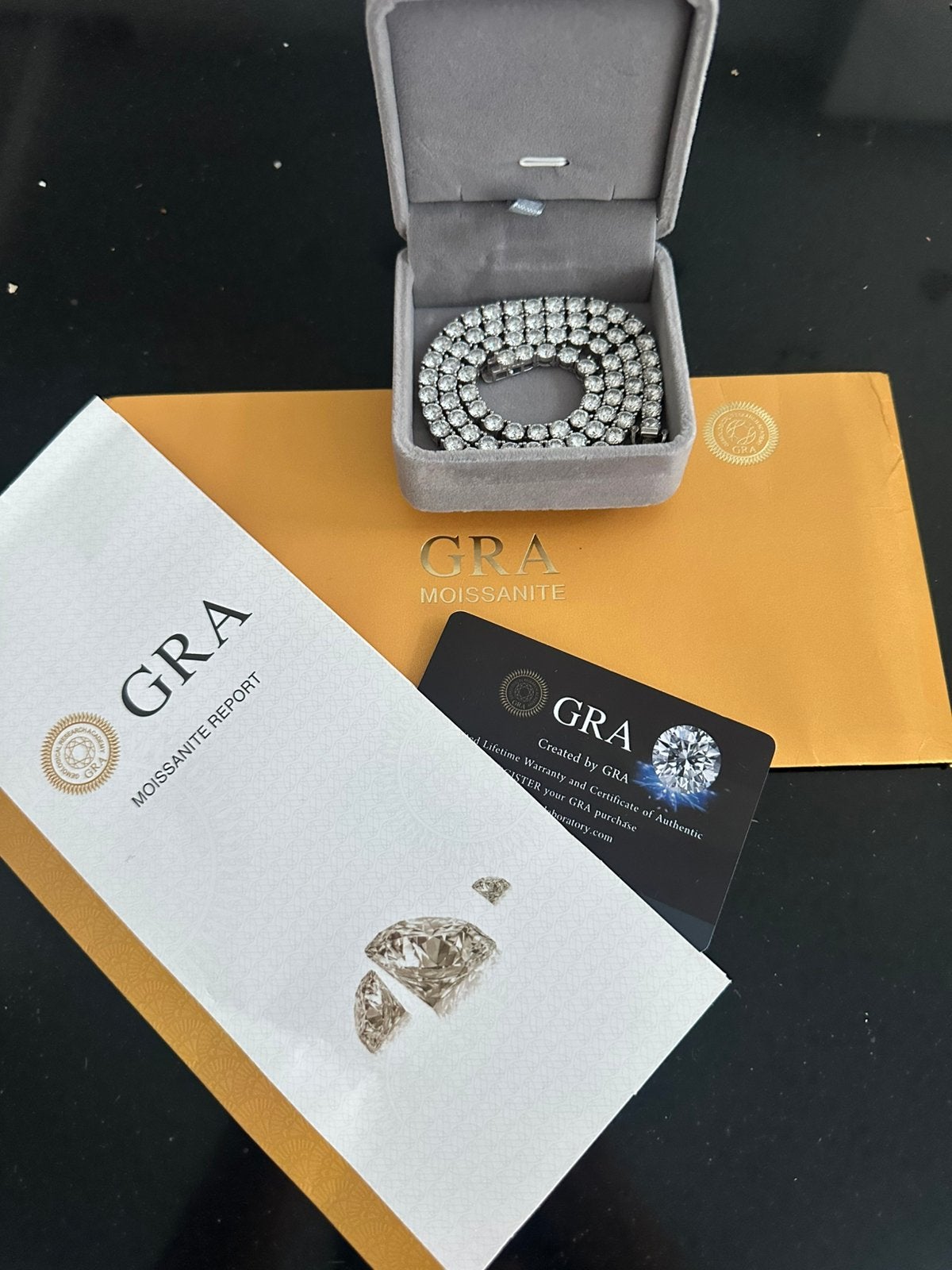 Moissanite Tennis Chain 5mm 18 inch + GRA Certificaat, Ophalen of Verzenden, Zo goed als nieuw, Zilver