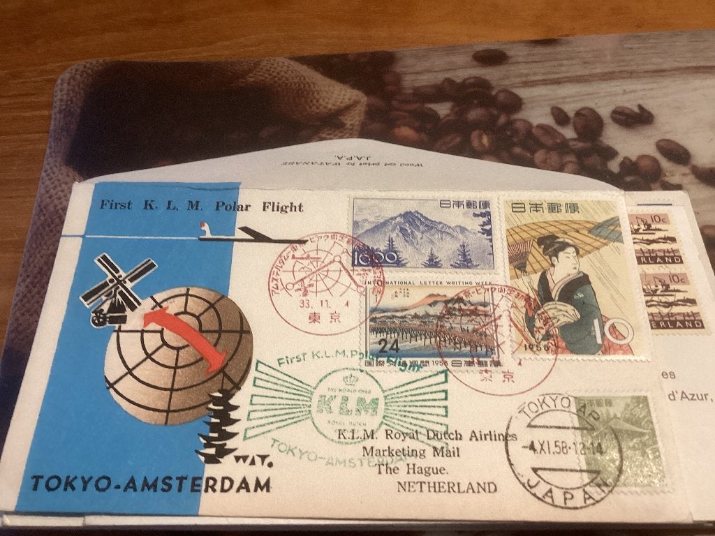 No4113 KLM Tokyo Amsterdam 4-11-1958 klein formaat Neder, Postzegels en Munten, Ophalen of Verzenden, Onbeschreven, Nederland