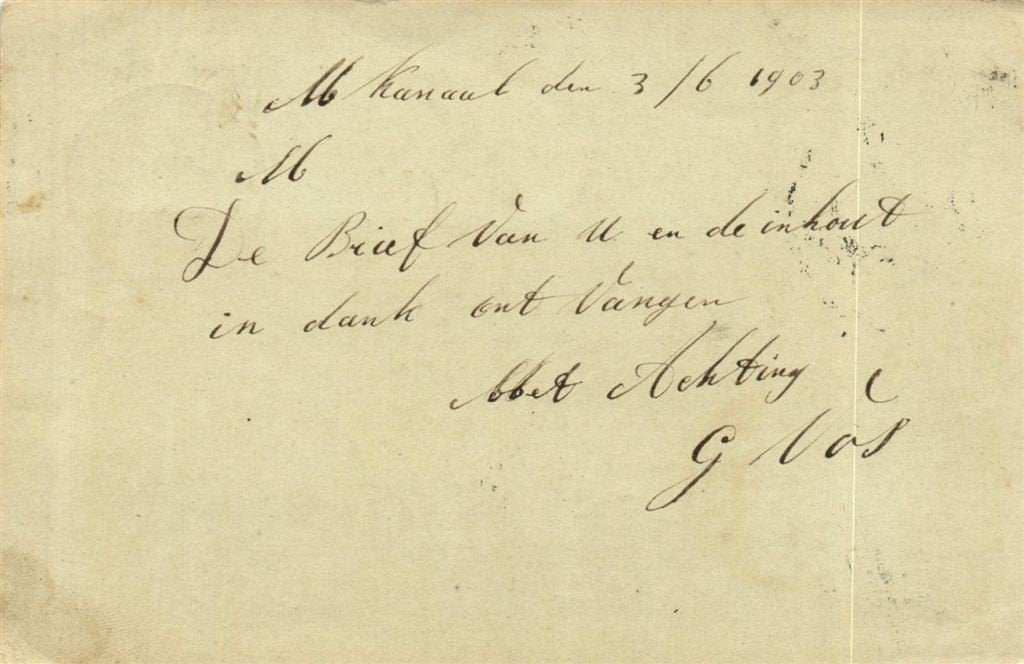 G. Vos, Musselkanaal - 06.1903 - briefkaart, Ophalen of Verzenden, Briefkaart