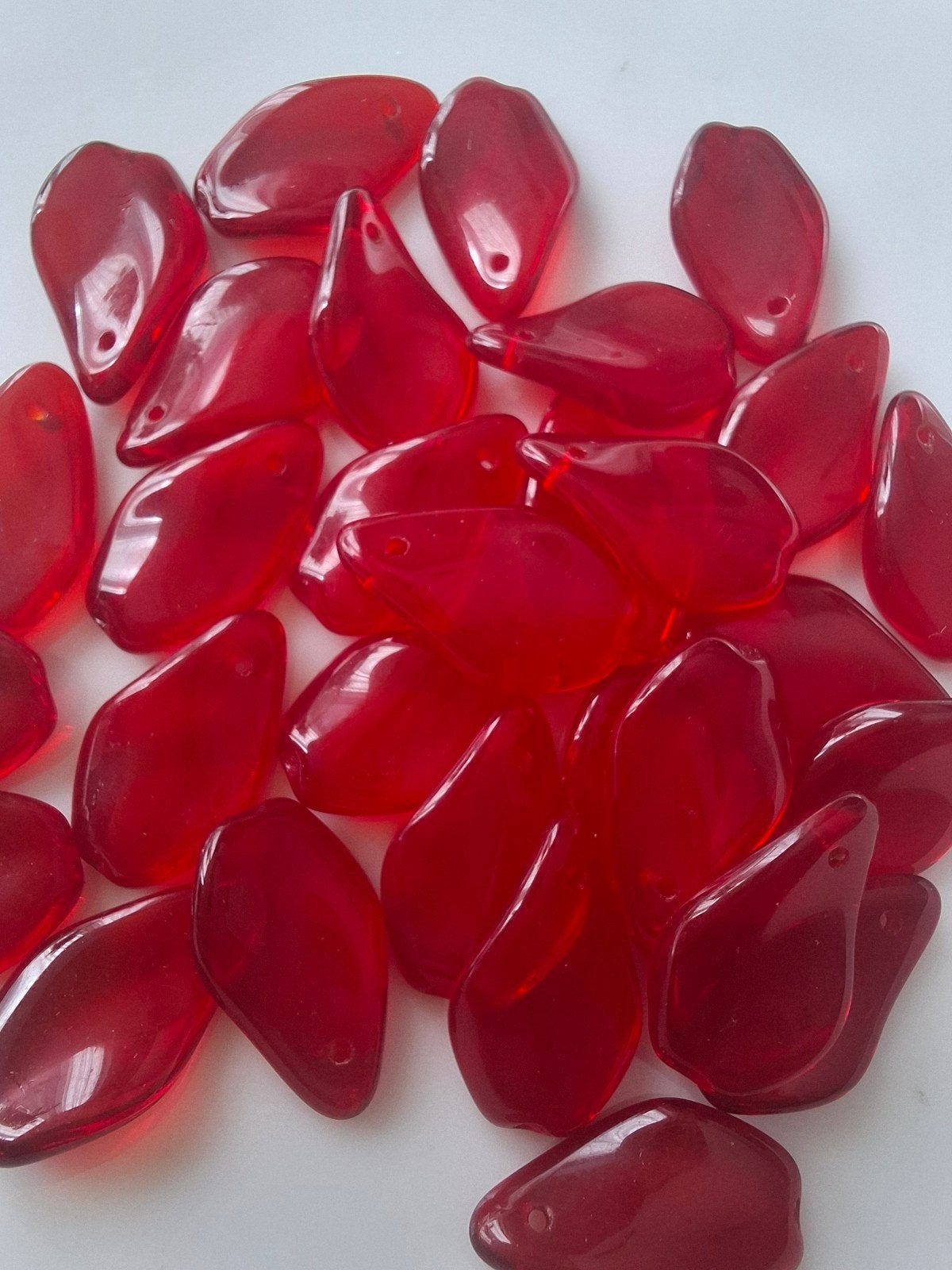 30 stuks glaskralen hangers bedels blad rood kralen partij, Kraal, -, -, Nieuw
