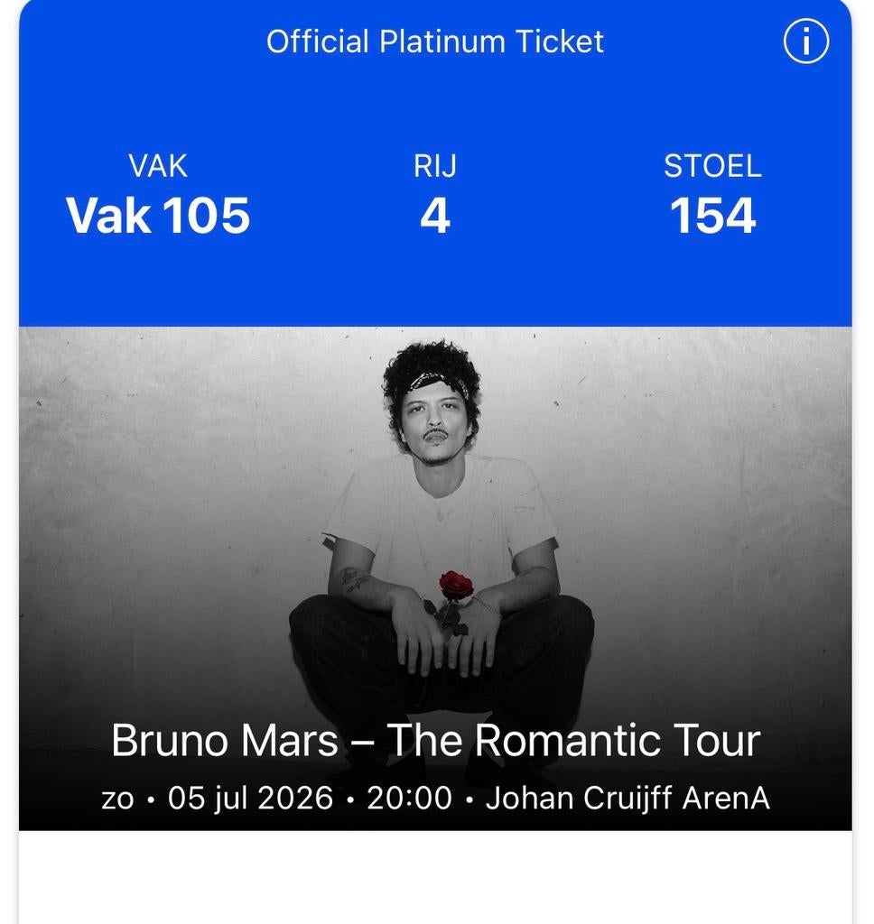 Bruno Mars kaartje, Tickets en Kaartjes, Eén persoon