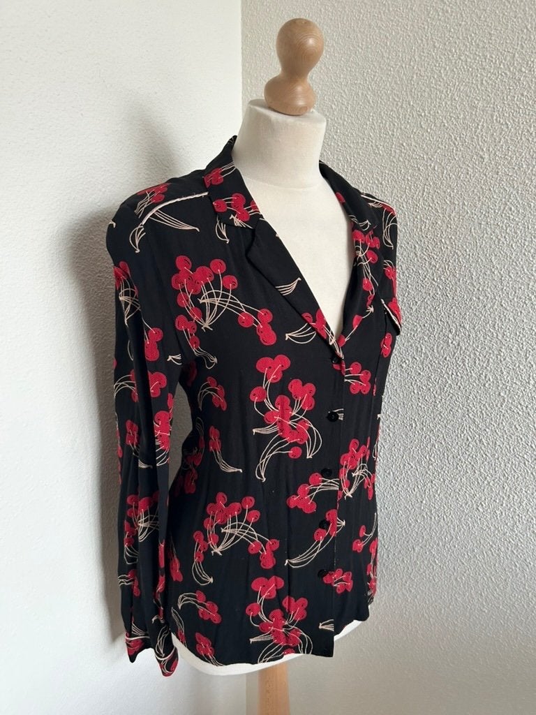 King Louie maat 42 kersen blouse retro 2370, Maat 42/44 (L), Ophalen of Verzenden, Zo goed als nieuw, King Louie