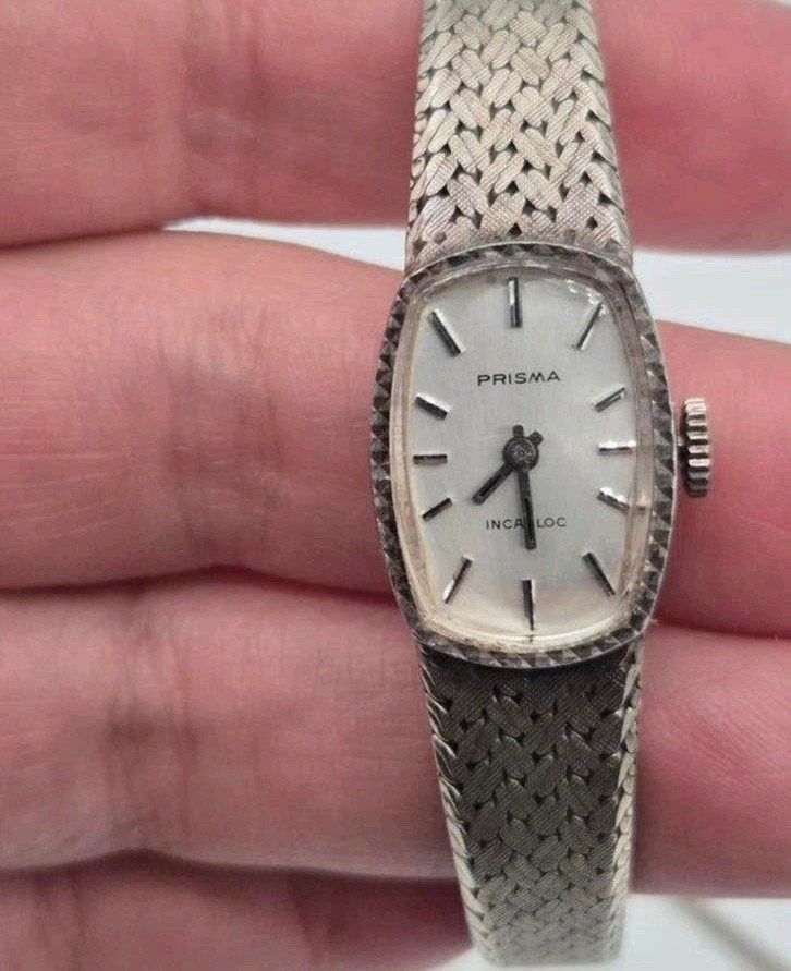 Mooie vintage zilveren Prisma horloge, Verzenden, Gebruikt, Zilver, Zilver