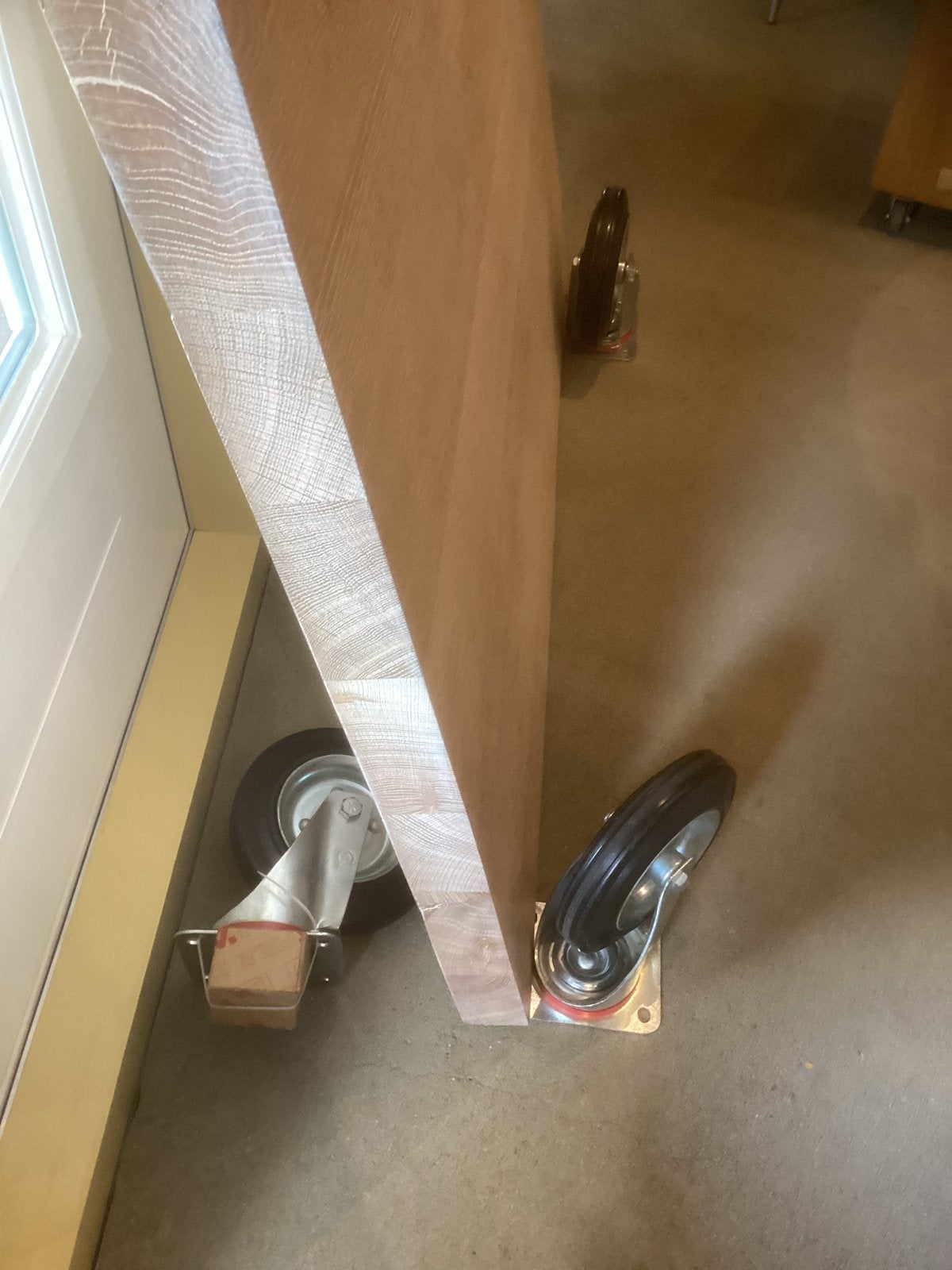 Massief eiken vloer/salontafeltafelblad met wielen, Ophalen, Gebruikt, 100 tot 150 cm, Eikenhout