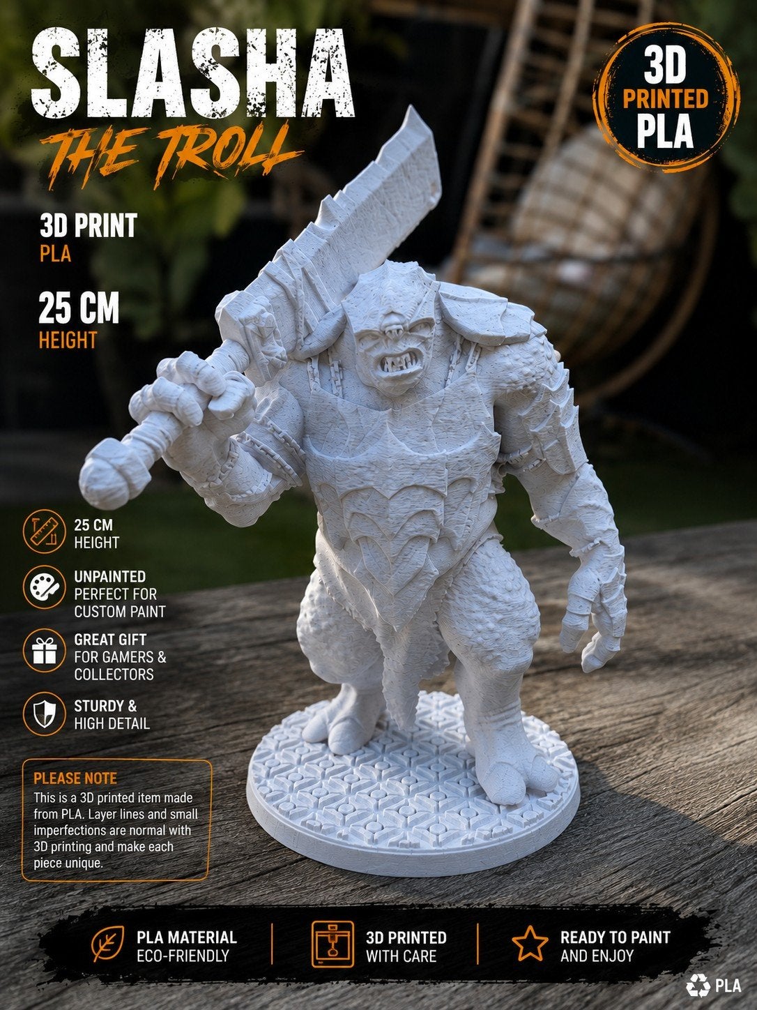 Slasha the Troll - 3D-geprint beeld - 25 cm, Ophalen of Verzenden, Nieuw, Groter dan 1:35