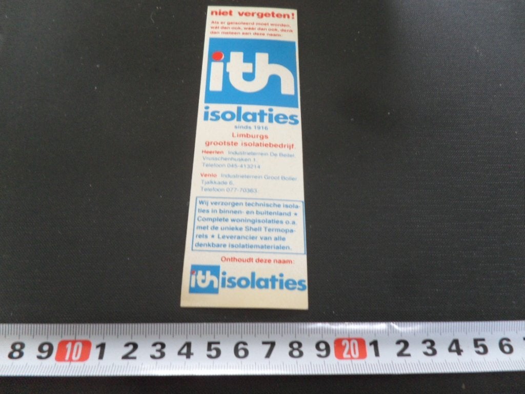 sticker ITH Isolaties sinds 1916 Limburgs grootste isolatieb, Ophalen of Verzenden, Zo goed als nieuw