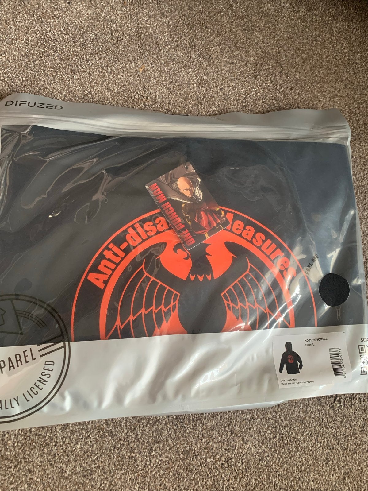 Difuzed One Punch Man Hoodie Zwart Maat L Nieuw, Ophalen of Verzenden, Nieuw