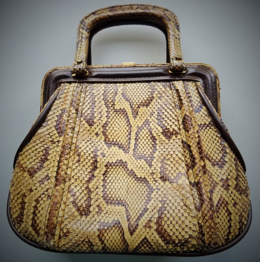 slagenleren ( python ) damestas, Ophalen of Verzenden, Zo goed als nieuw, Bruin, Handtas