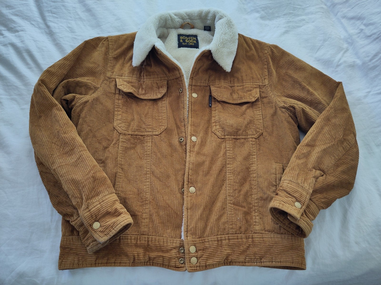 Warme rib winterjas van Scotch & Soda, Kleding | Heren, Maat 52/54 (L), Bruin, Ophalen of Verzenden, Gedragen