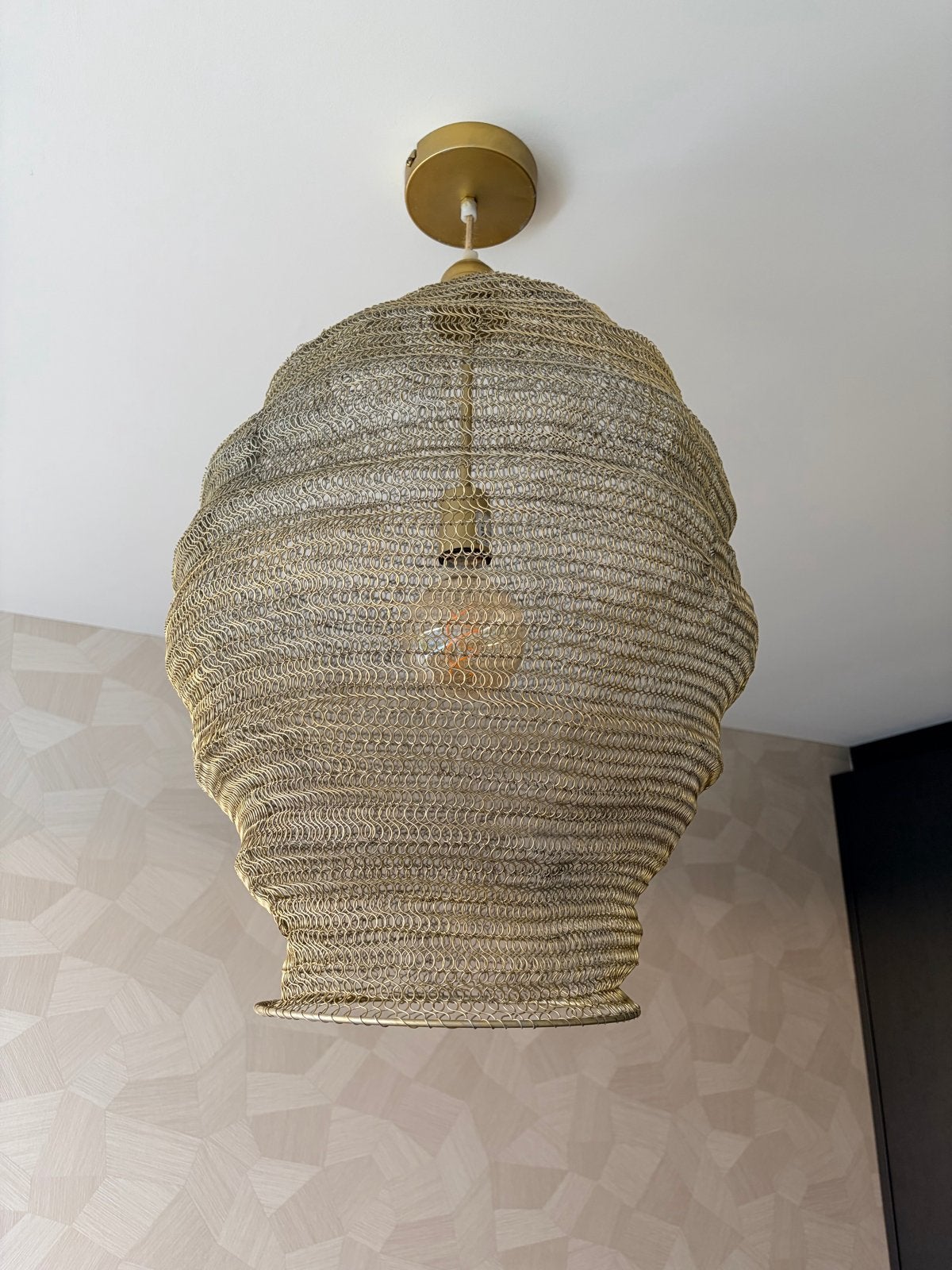 Gouden draadlamp - Unieke hanglamp van metaaldraad, Ophalen, Zo goed als nieuw, Metaal, E27 (groot)