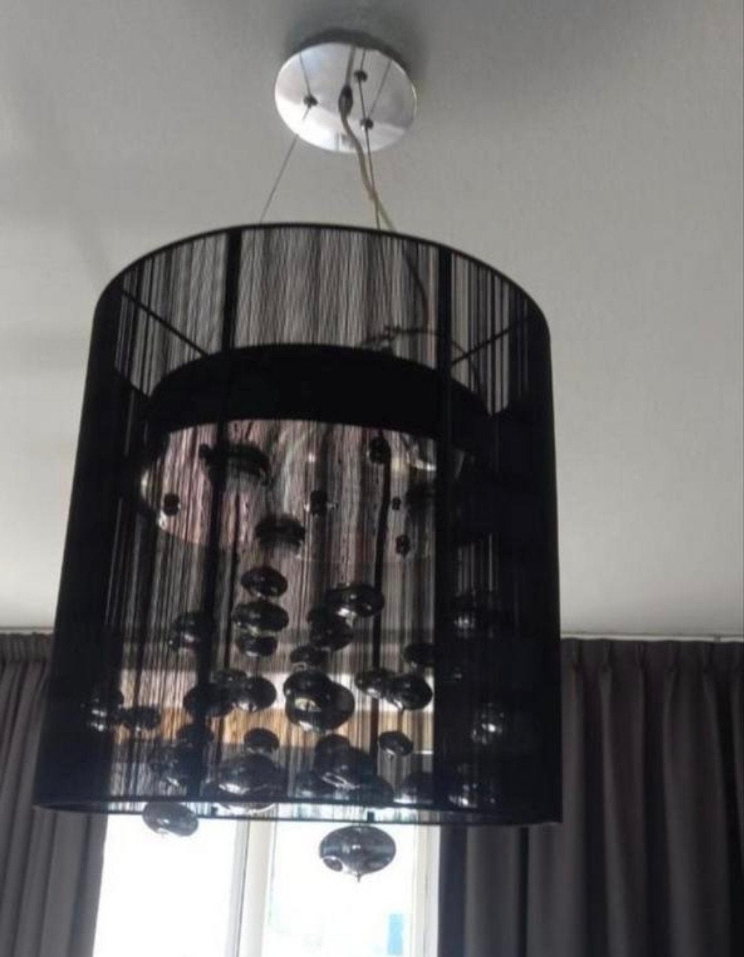 Moderne Zwarte Hanglamp met Glazen Bellen, Ophalen, Modern, Hedendaags, Glas, E27 (groot)