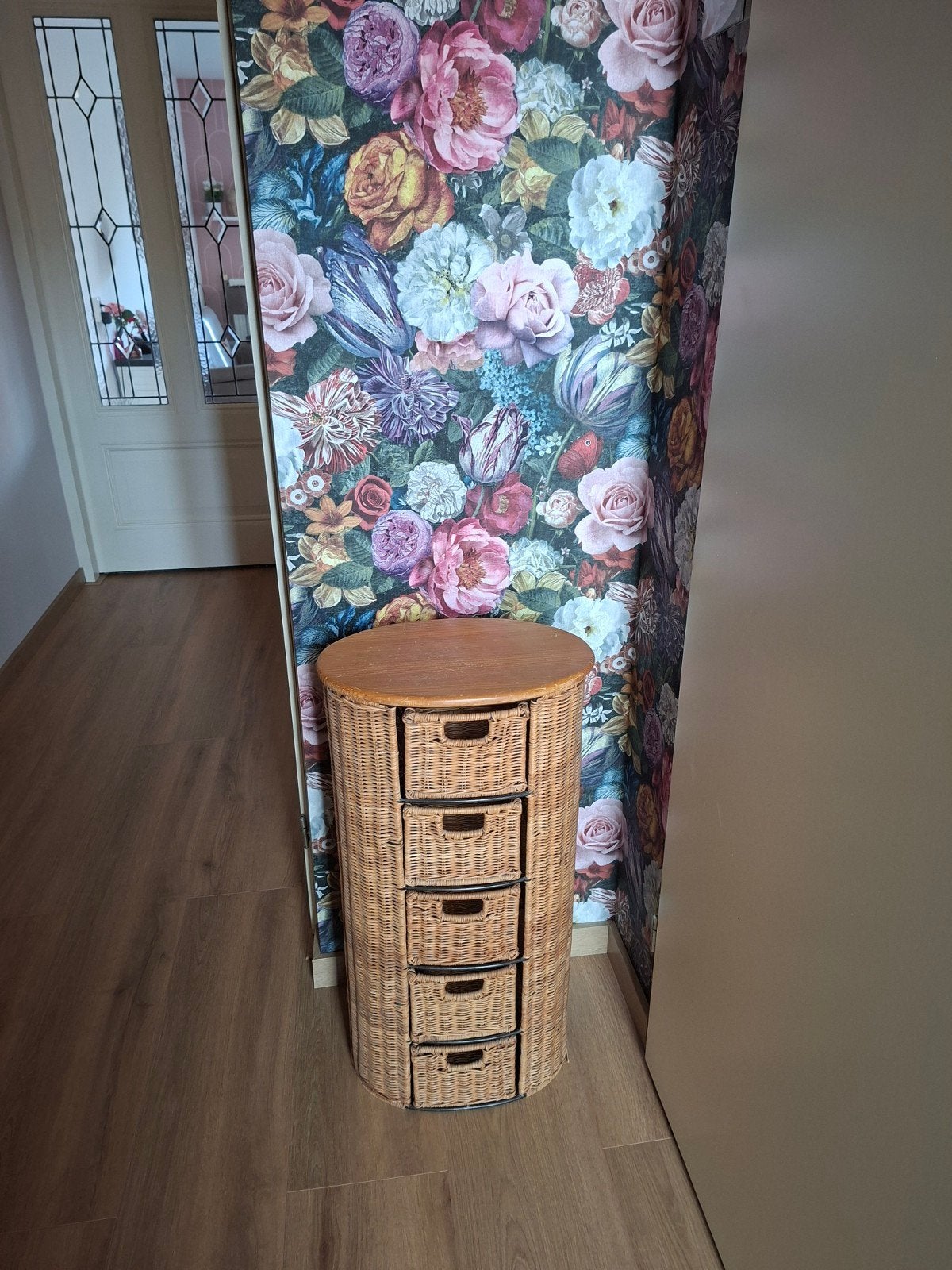 Vintage rotan ladenkastje met mandjes, Ophalen, Minder dan 50 cm, 5 laden of meer, Vintage