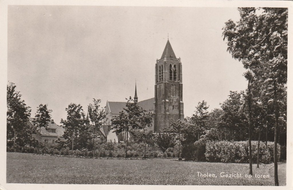 THOLEN Gezicht op Toren Ned. Herv. Kerk 1957, Verzamelen, Verzenden, 1940 tot 1960, Gelopen, Zeeland