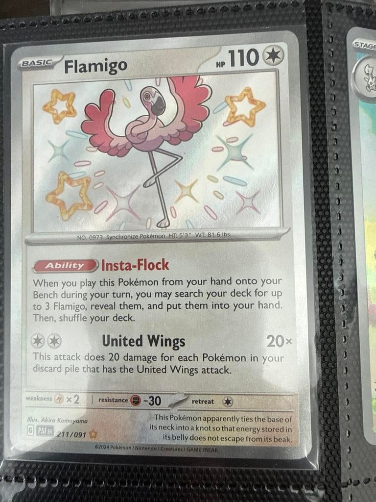 Flamigo Pokémon Kaart (Foil) - PAF 211/091, Ophalen of Verzenden, Zo goed als nieuw, Losse kaart, Foil