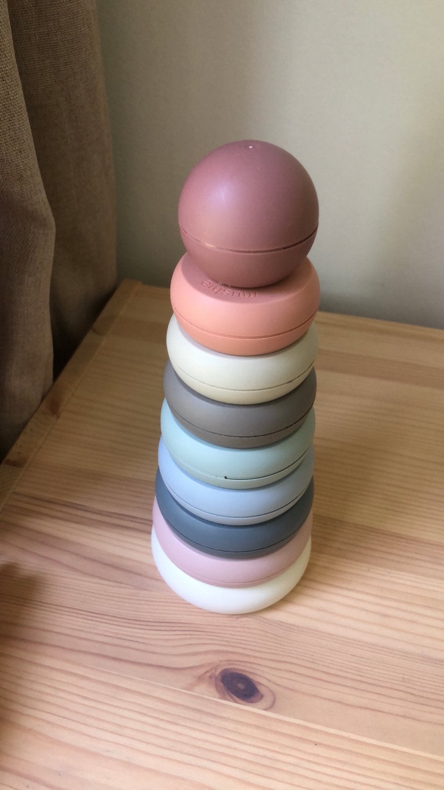 Babyspeelgoed Mushie stapelringen en Rups Xylofoon, Ophalen, Zo goed als nieuw, Overige typen, Met licht