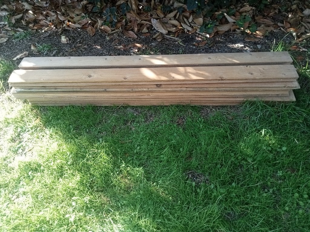 24 STUKS PLANKEN RABATHOUT 150 X 9 X 1,8, Ophalen, Gebruikt, Minder dan 25 mm, Plank