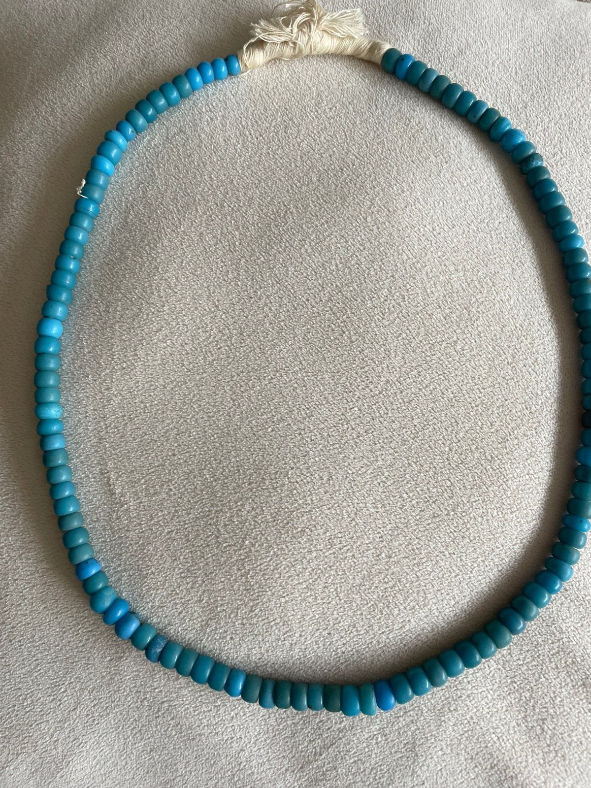 Antieke/Vintage Ketting Turquoise glazen kralen, Ophalen of Verzenden, Zo goed als nieuw, Blauw, Overige materialen