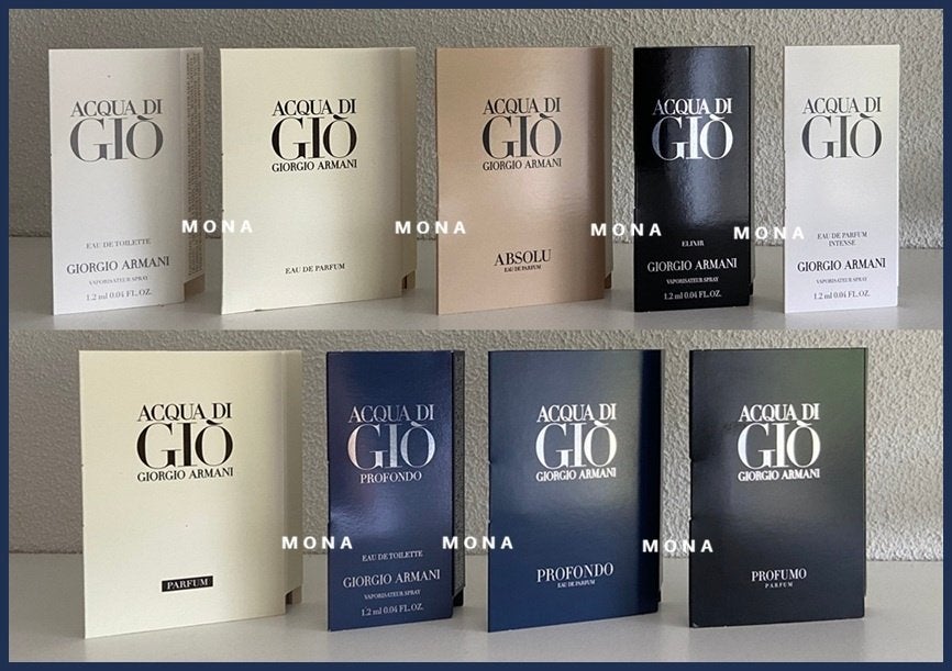 Acqua di Gió set 9 parfum samples proefjes testers monsters, Verzenden, Nieuw