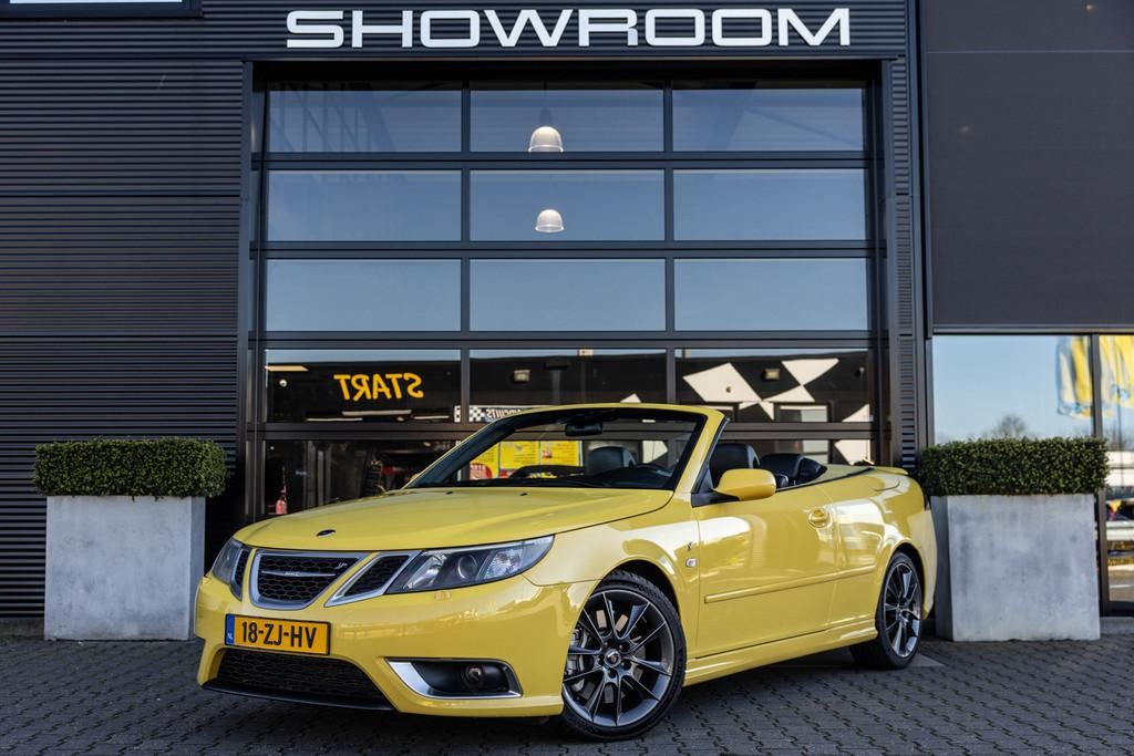 Saab 9-3 Cabrio 2.0T Aero, Lynx Yellow, Memory, Hirsch Grill, 1998 cc, Gebruikt, Zwart, Cabriolet