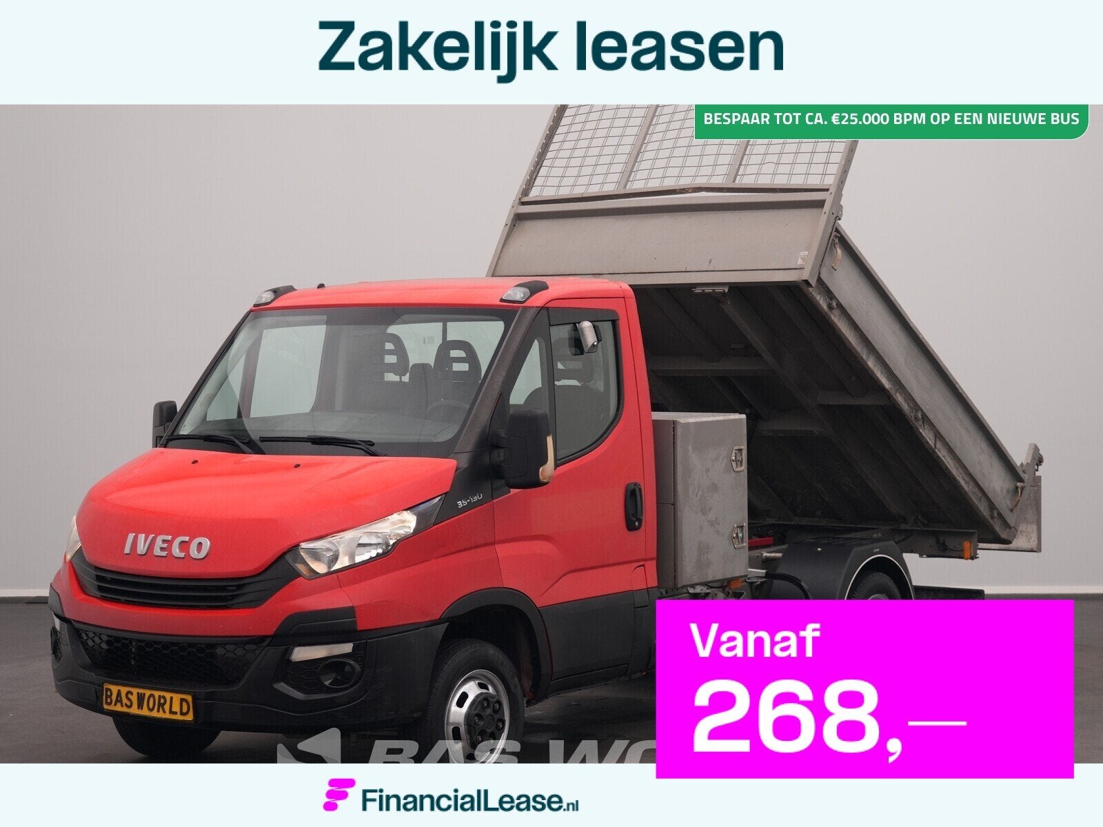 Iveco Daily 35C12 Kipper met Kist Dubbellucht 3,5t Trekhaak, Gebruikt, Euro 6, Iveco, Leder