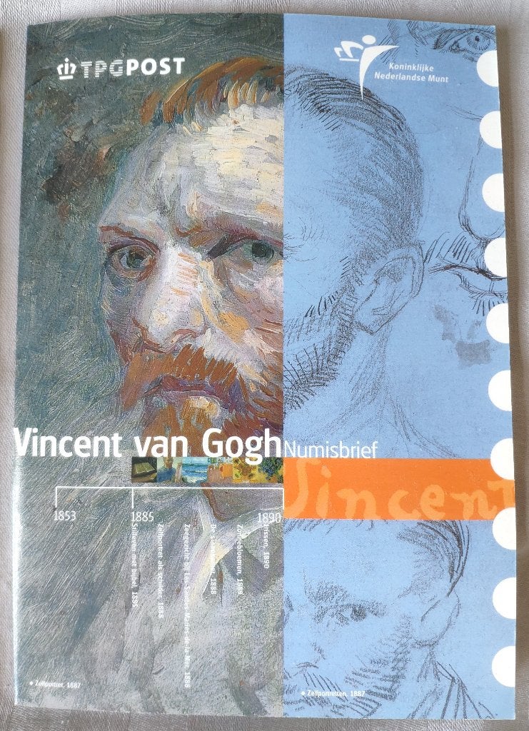 5x zilveren munt Vincent van Gogh Numisbrief postzegels, Ophalen, Koningin Beatrix, Euro's, Zilver